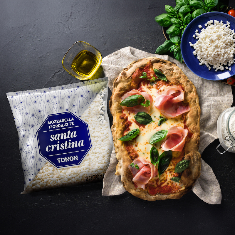 top view Pizza Romana alla pala with ingredients on dark background